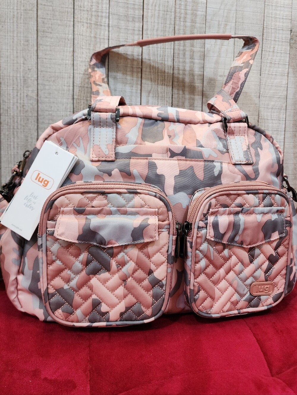 NWT Lug Jumper Pink Camo Convertible Tote Crossbody Bag
